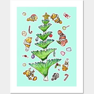 Festive Clownfish and a christmas tree (worm) Posters and Art